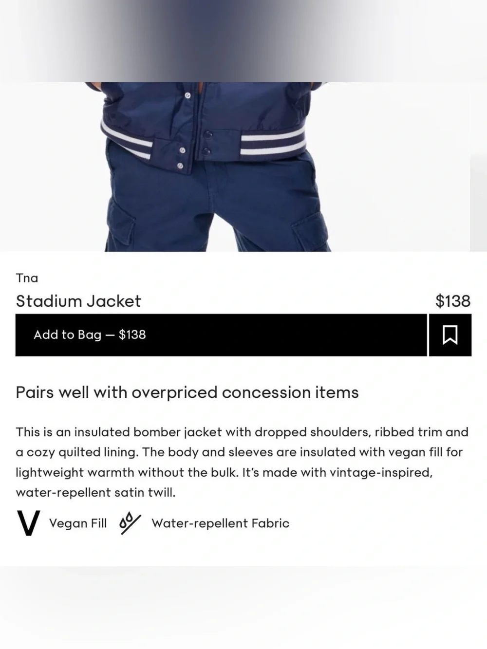NEW Aritzia TNA Bomber Stadium Varsity Jacket Size XS